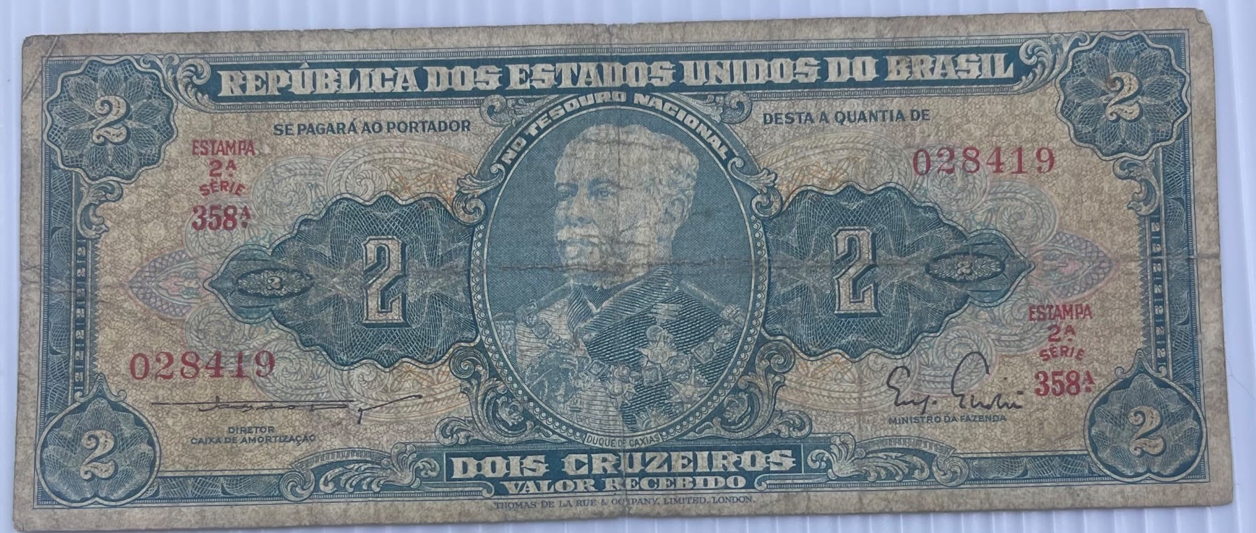 Brazil 1944 2 Cruzeiro P-157 Circulated World Banknote — front