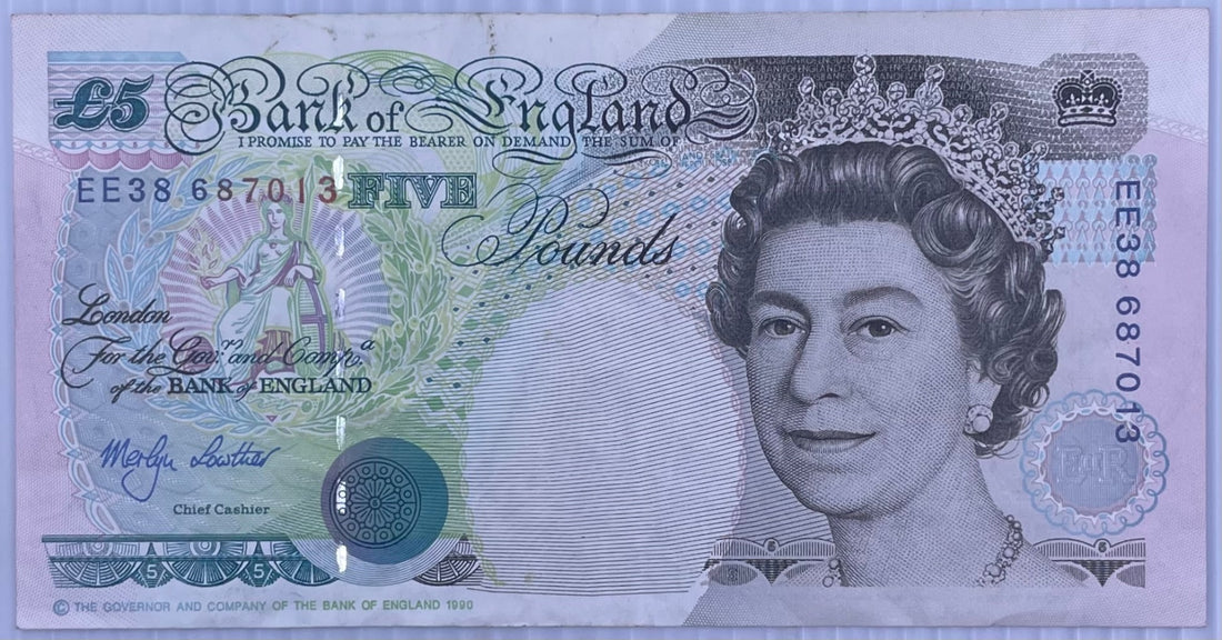 England 1999 £5 Pound Sterling P-389b Circulated World Banknote Note Shown — front