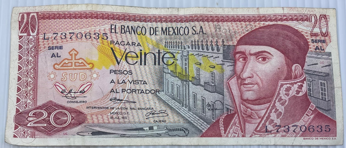 Mexico 1973 20 Pesos P-64 Circulated World Banknote — front
