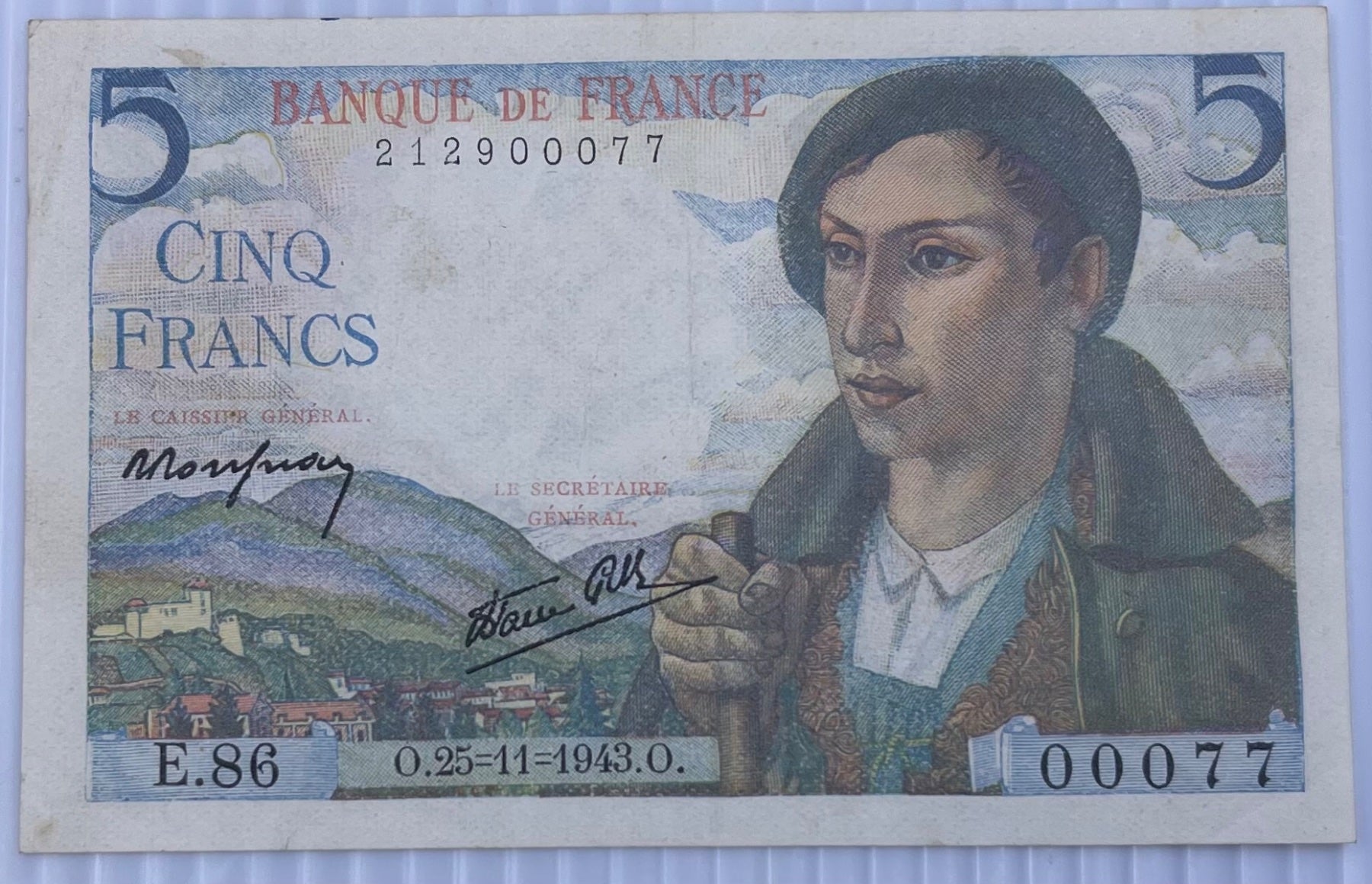France 1943 5 Francs P-100 Circulated World Banknote Note Shown — front