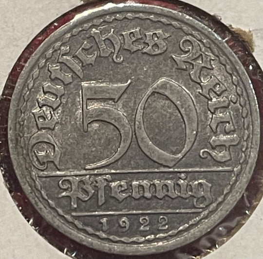 Germany 1922 F 50 Pfennig KM-27 Circulated World Coin