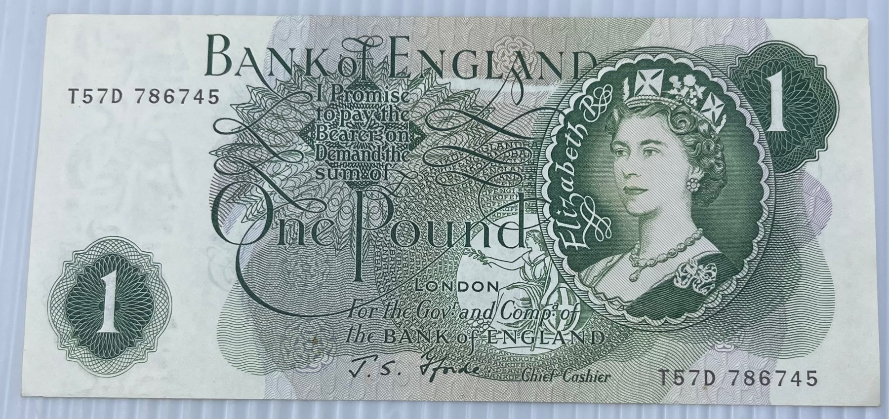 England 1966 1 Pound P-374 Circulated World Banknote — front