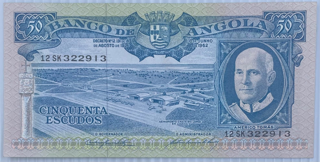Angola 1962 law issue; printed/issued in the 1960s-early 1970s 50 Escudos P-95 Circulated World Banknote Note Shown — front