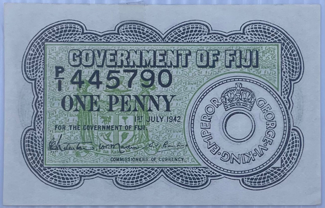 Fiji 1942 One Penny P-37 Circulated World Banknote — front