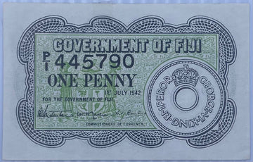 Fiji 1942 One Penny P-37 Circulated World Banknote — front