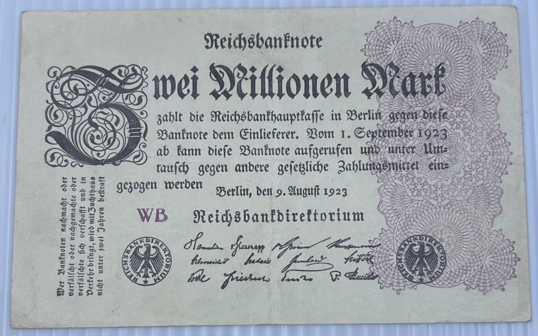 Germany 1924 2 Millionen Mark P-104A Circulated World Banknote — front