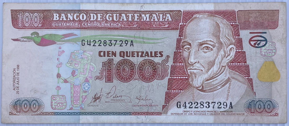 Guatemala 1998 100 Quetzal Circulated World Banknote Note Shown — front
