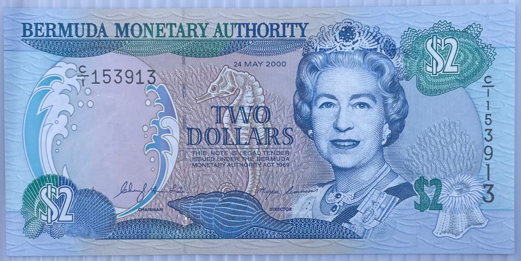 Bermuda 2000 2 Dollars P-38 Uncirculated World Banknote Note Shown — front