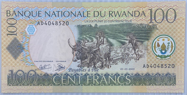 Rwanda 2003 100 Francs P-27 Uncirculated World Banknote Note Shown — front