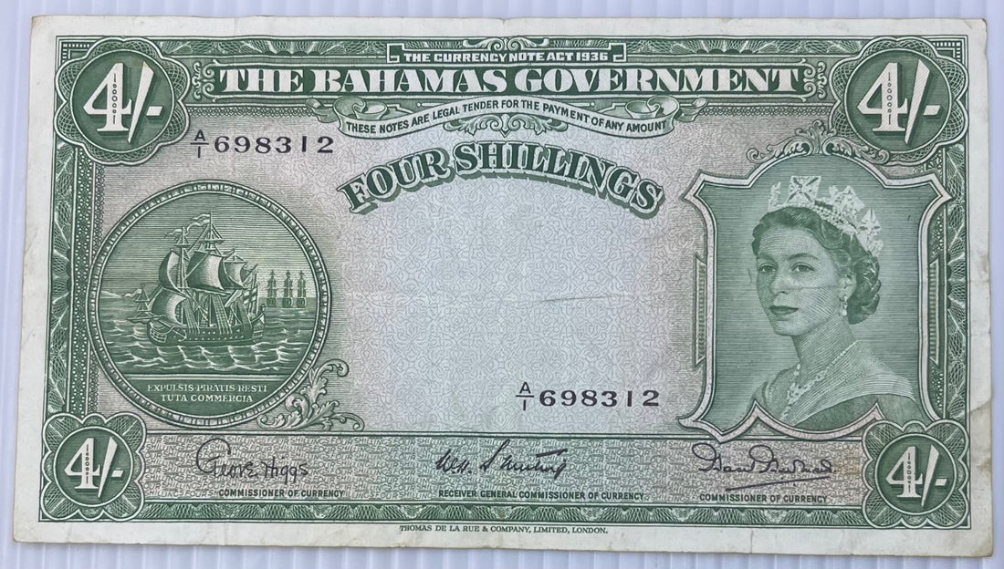 Bahamas 1953 4 Shillings Shilling P-13b Circulated World Banknote Note Shown — front