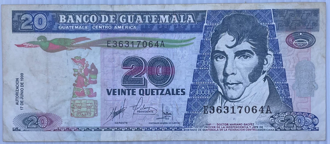 Guatemala 1999 20 quetzales Circulated World Banknote Note Shown — front