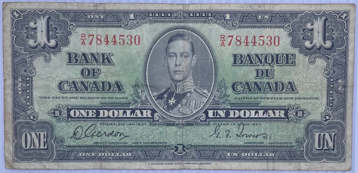 Canada 1937 1 Dollar Circulated World Banknote Note Shown — front