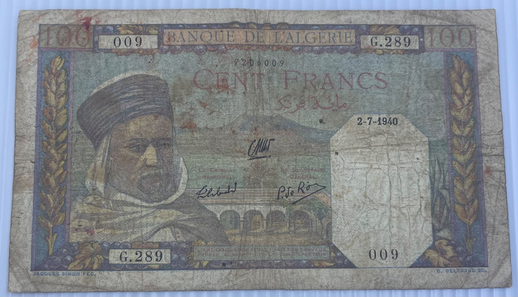 Algeria 1942 100 Francs P-88 Circulated World Banknote — front