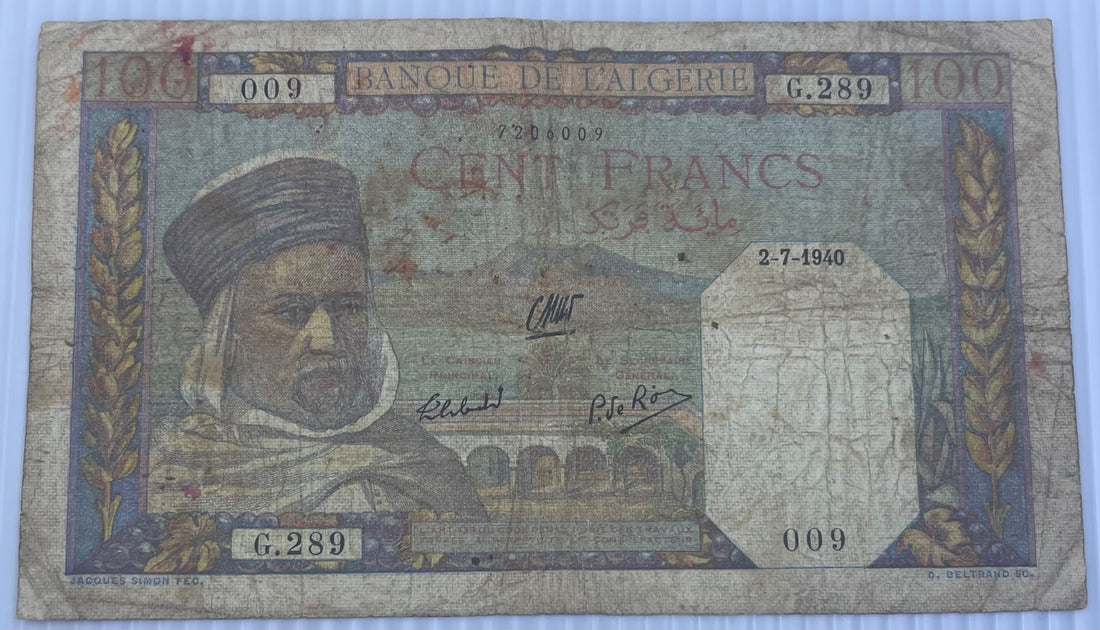 Algeria 1942 100 Francs P-88 Circulated World Banknote — front