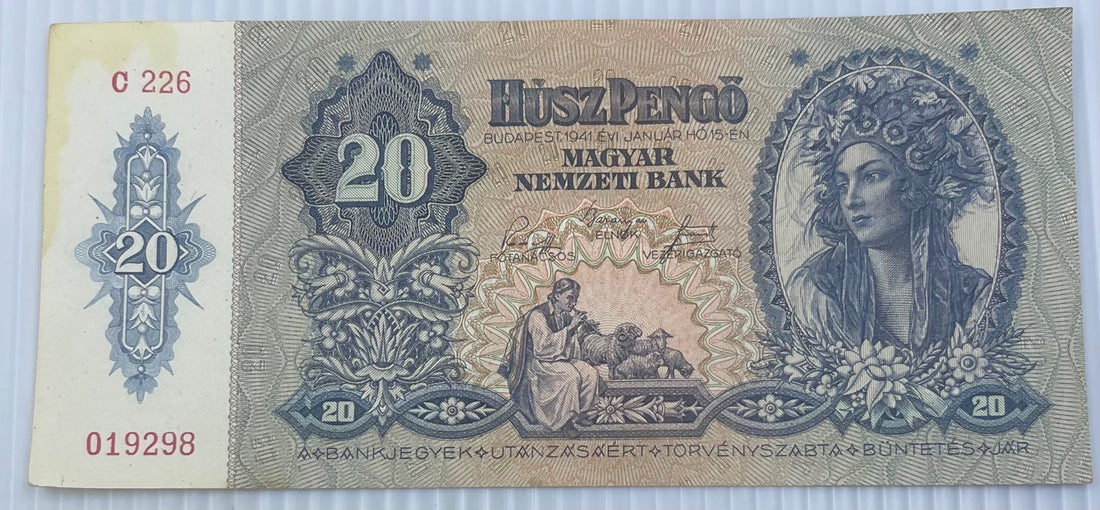 Hungary 1941 20 Pengő P-109 Circulated World Banknote — front