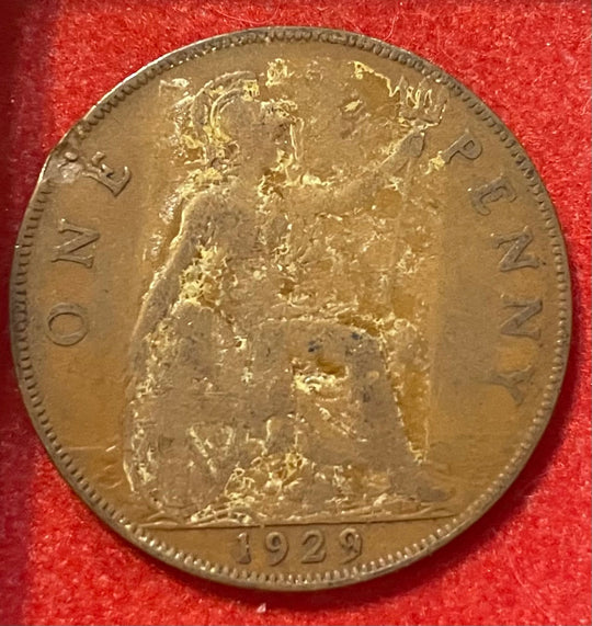 United Kingdom 1929 One Penny Pound Sterling (pre-decimal) KM-810 Circulated World Coin Item Shown