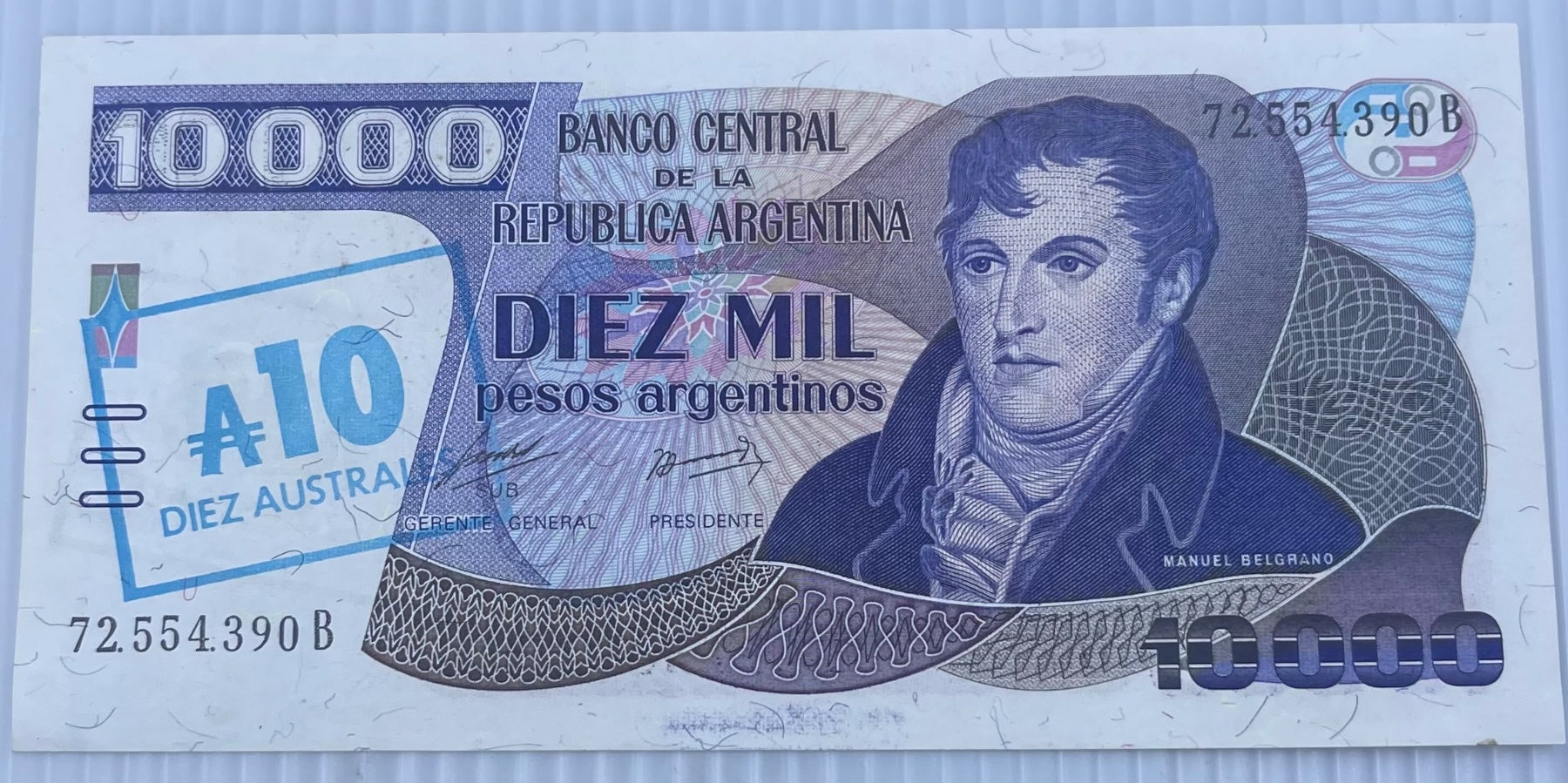 Argentina 1985 10 Austral P-322 AU World Banknote — front