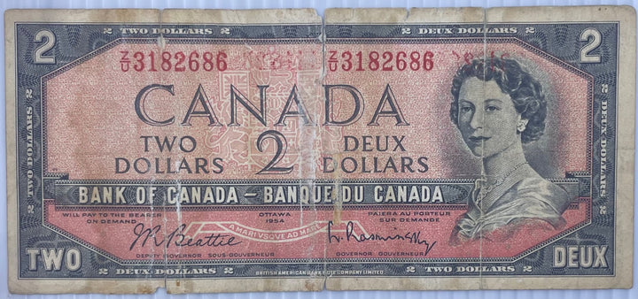 Canada 1954 2 Dollars P-67 Circulated World Banknote Note Shown — front