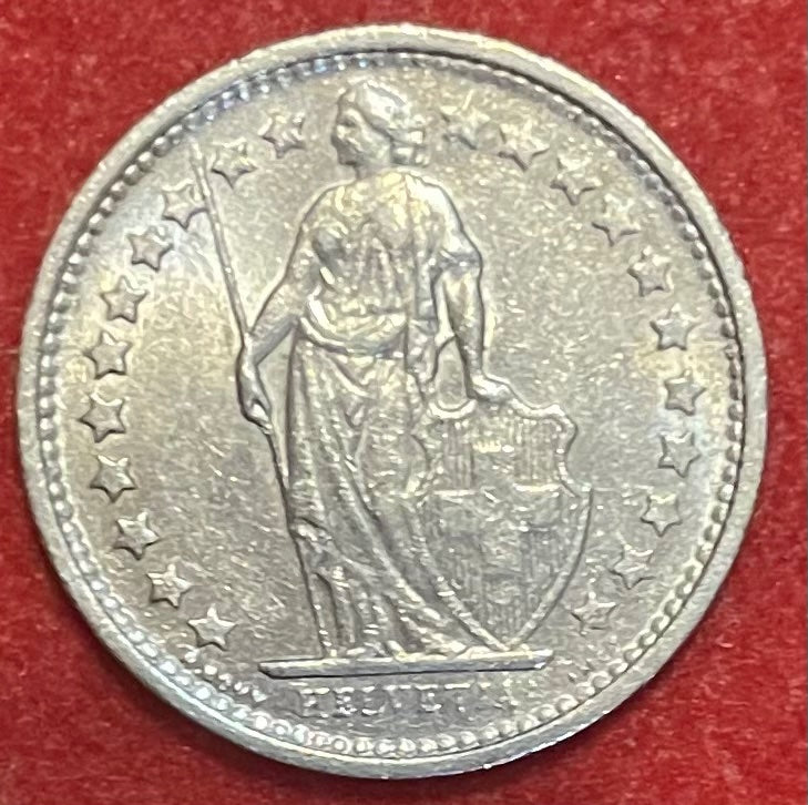 Switzerland 1971 1/2 Franc Swiss franc (CHF) KM-27 Circulated World Coin Item Shown — front