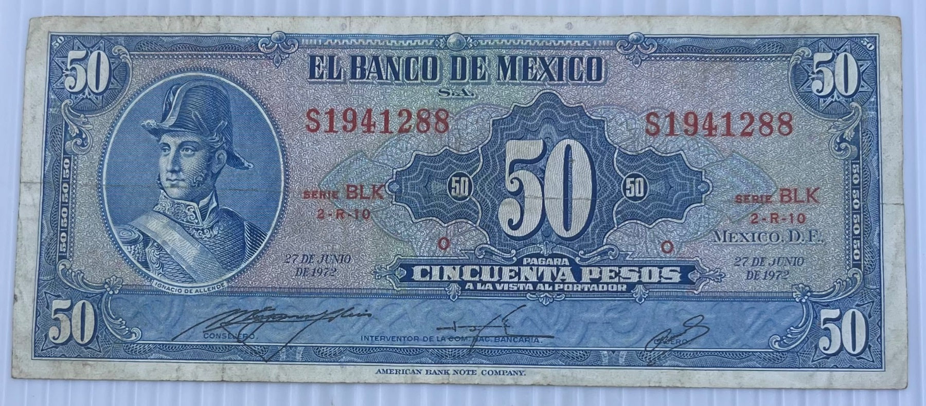 Mexico 1972 50 Pesos P-49 Circulated World Banknote Note Shown — front