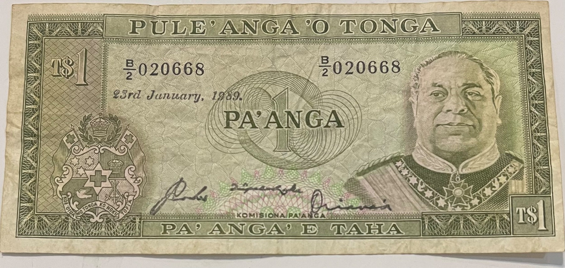 Tonga 1989 1 Paʻanga P-19 Circulated World Banknote — front