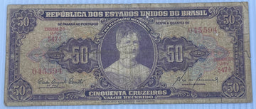 Brazil 1954 50 Cruzeiros P-152 Circulated World Banknote — front