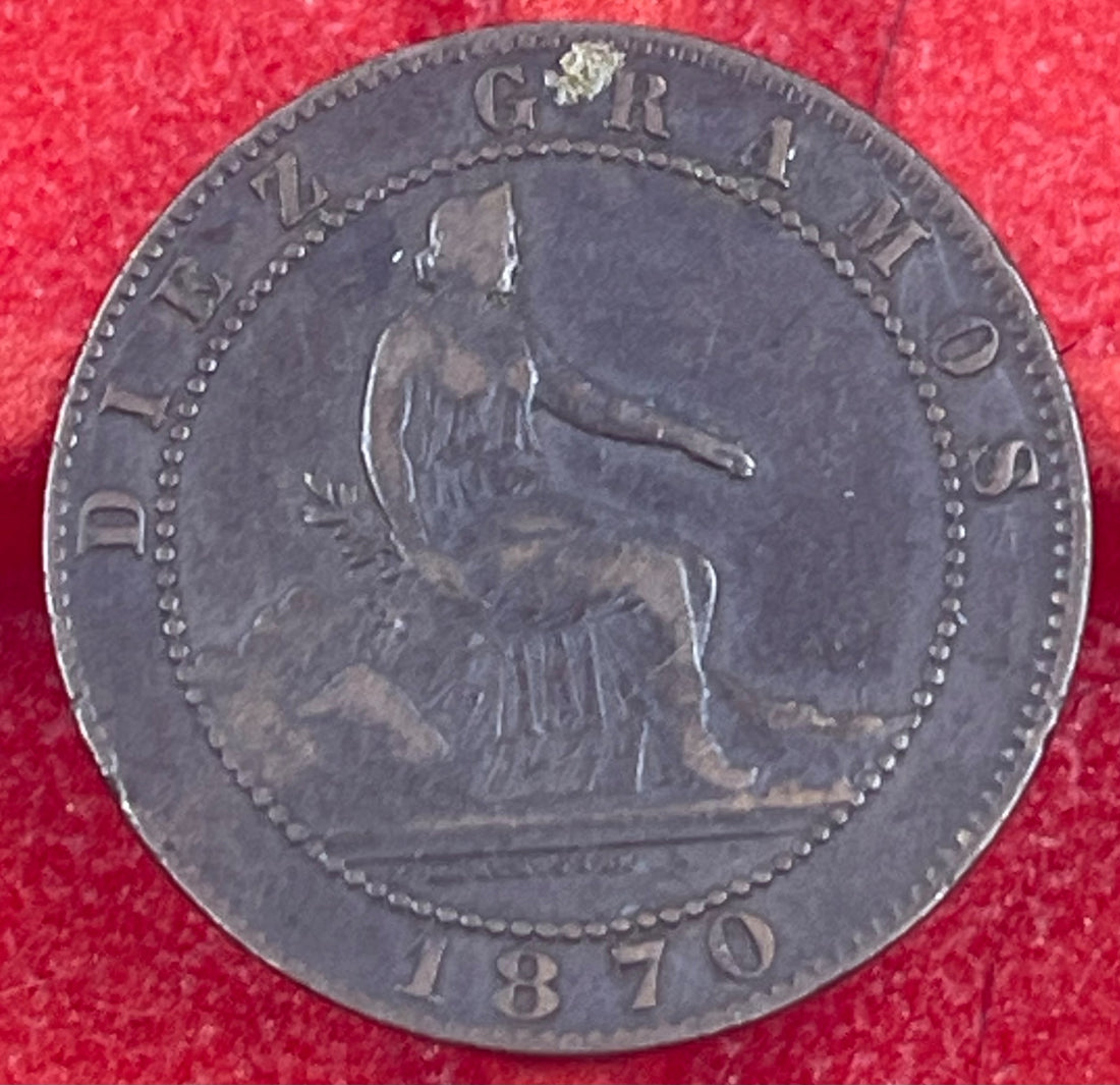 Spain 1870 10 Céntimos KM-653 Circulated World Coin — front