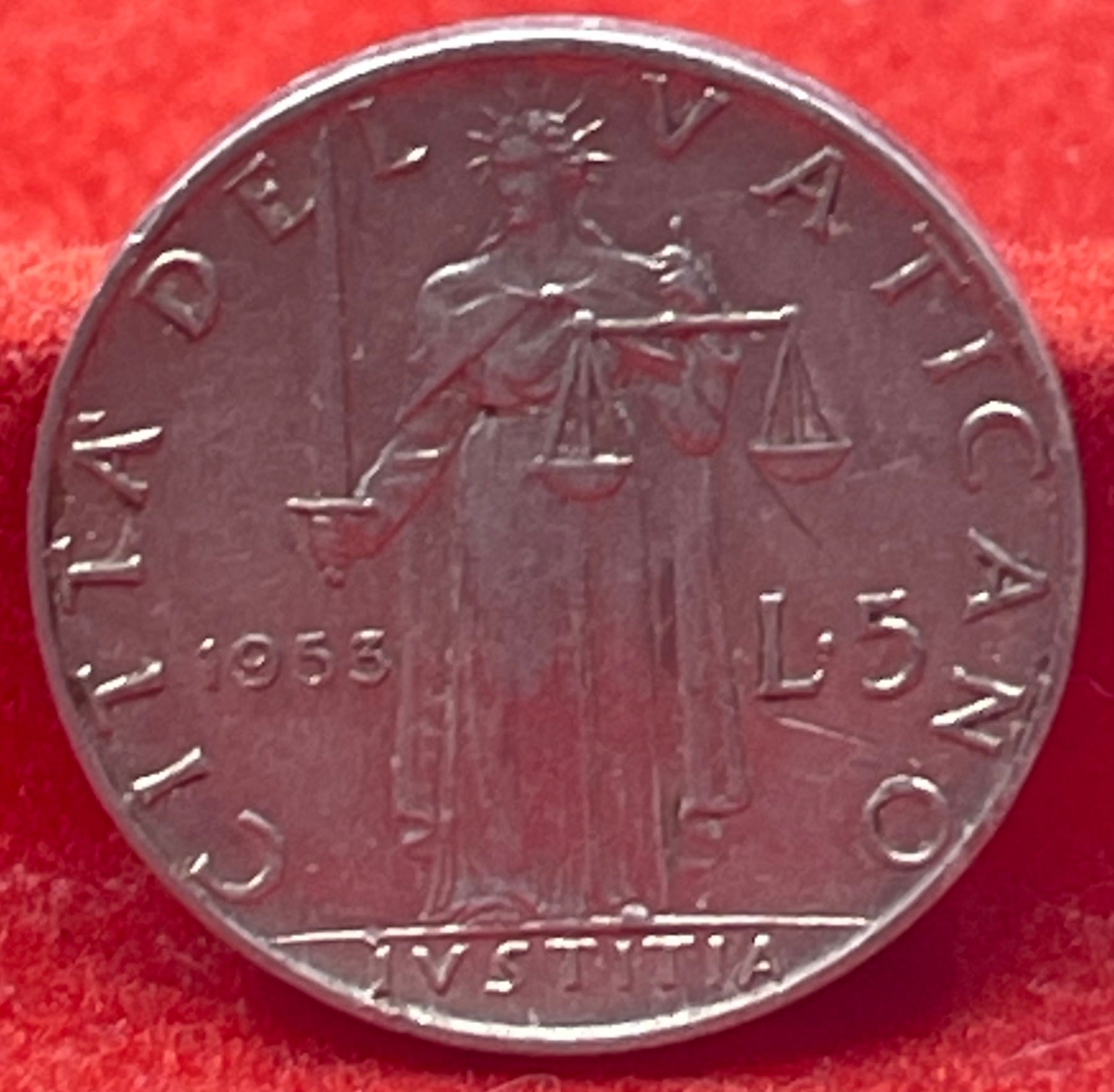 Vatican City 1953 5 Lire UNC World Coin — front