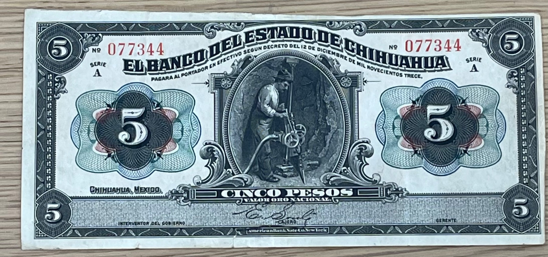 Mexico 1913 5 Pesos P-S132 Circulated World Banknote Note Shown — front