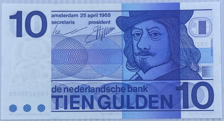 Netherlands 1968 10 Gulden P-91 UNC World Banknote Note Shown — front