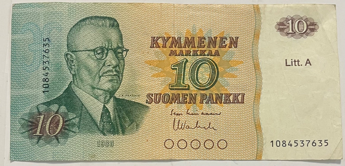 Finland 1980 10 Markka P-112 Circulated World Banknote — front