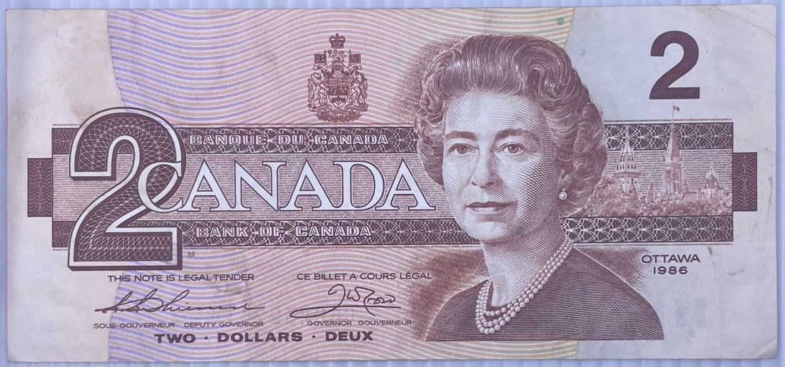 Canada 1986 2 Dollars P-97 Circulated World Banknote Note Shown — front