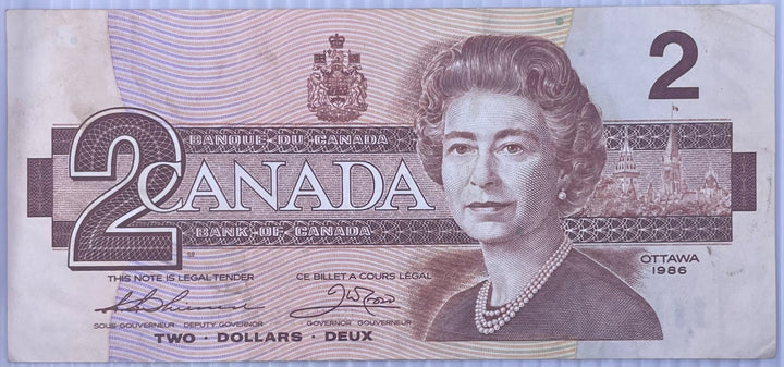 Canada 1986 2 Dollars P-97 Circulated World Banknote Note Shown — front