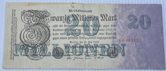 Germany 1923 20 Millionen Mark P-97B Circulated World Banknote
