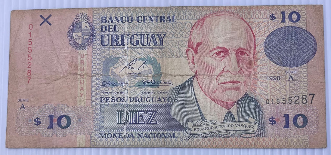 Uruguay 1998 10 Peso P-83 Circulated World Banknote Note Shown — front