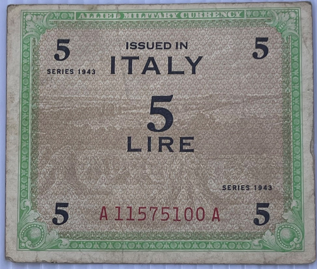 Italy 1943 5 Lire P-M5 Circulated World Banknote — front