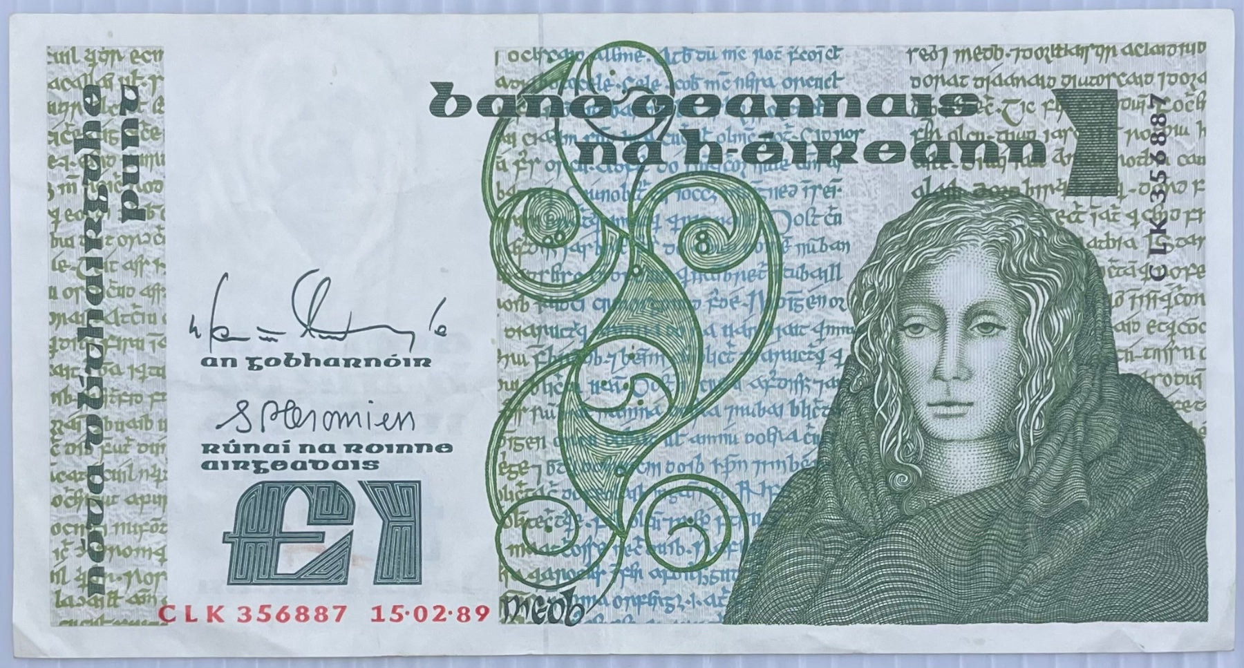 Ireland 1989 1 Pound Circulated World Banknote From Lot — front