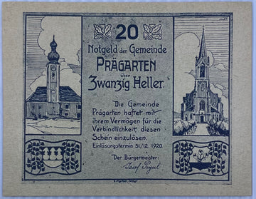 Austria 1920 20 Heller P-Notlisted–localmunicipalNotgeld P-Not listed – local municipal Notgeld UNC World Banknote — front
