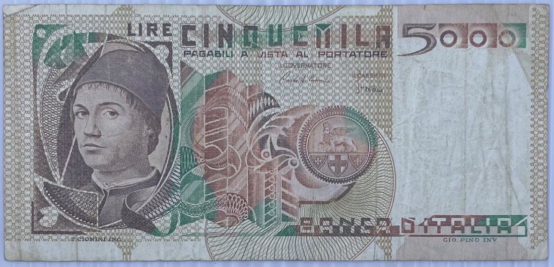 Italy 1964 5000 lire Circulated World Banknote Note Shown — front