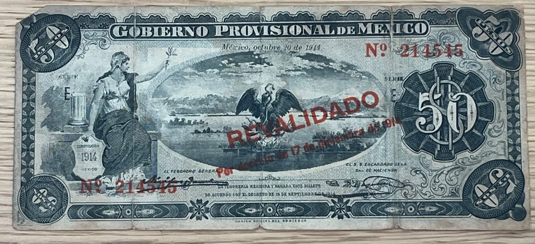 Mexico 1914 50 Centavos P-S708 Circulated World Banknote Note Shown — front