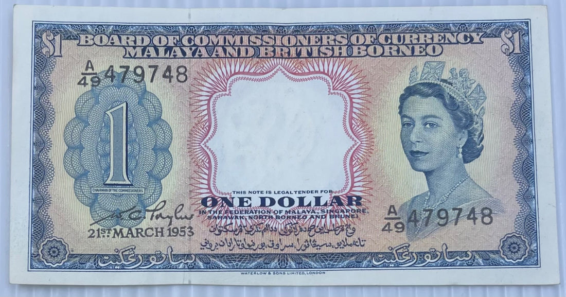 Malaya and British Borneo 1953 1 Dollar P-1 Circulated World Banknote Note Shown — front