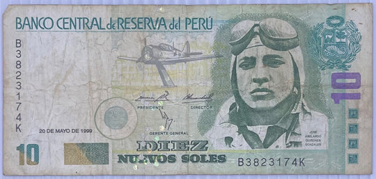 Peru 1999 10 Nuevo Sol Circulated World Banknote Note Shown