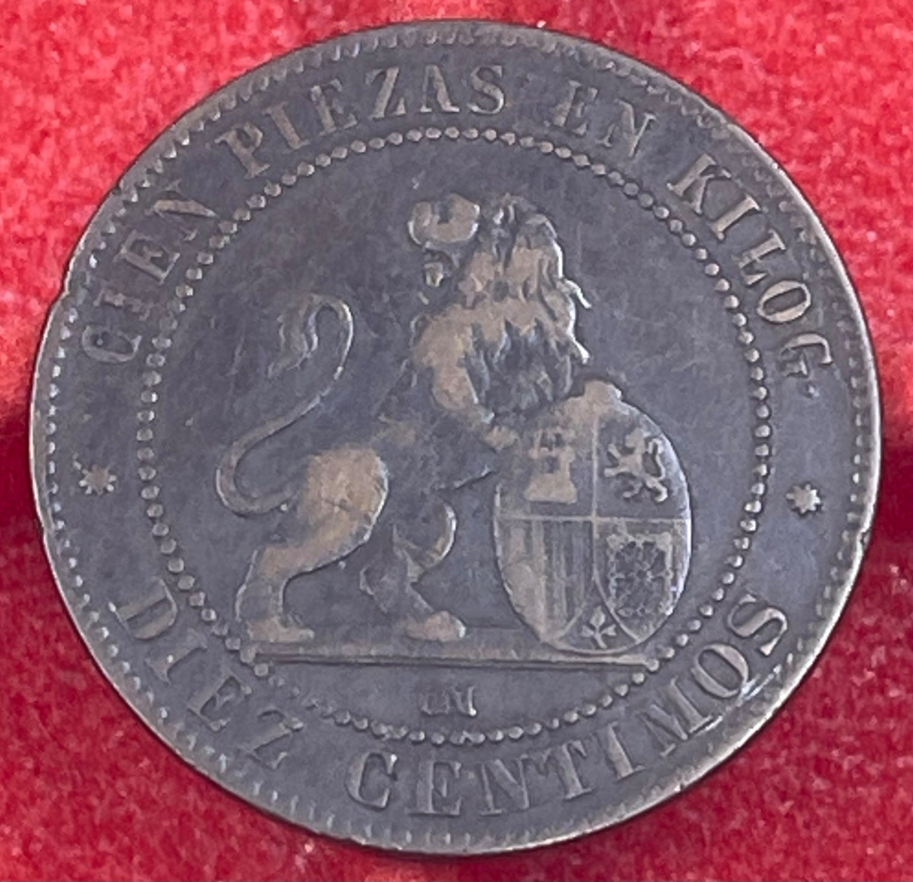 Spain 1870 10 Céntimos KM-653 Circulated World Coin — back