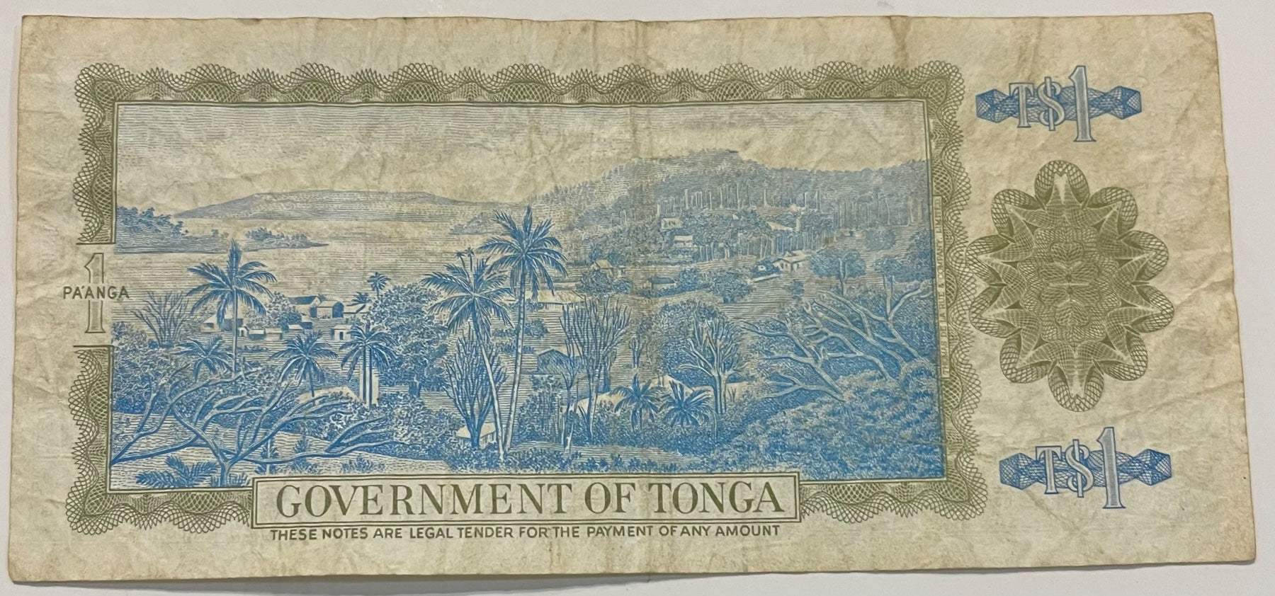 Tonga 1989 1 Paʻanga P-19 Circulated World Banknote — back