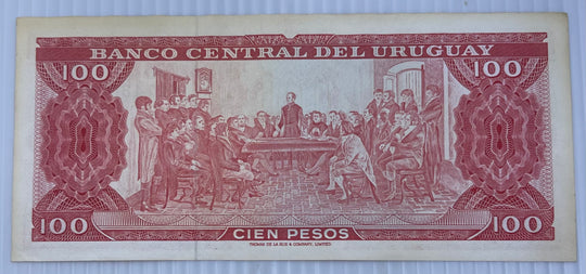 URUGUAY 1971 100 PESOS P-47 Used From Lot World Banknote Currency — back