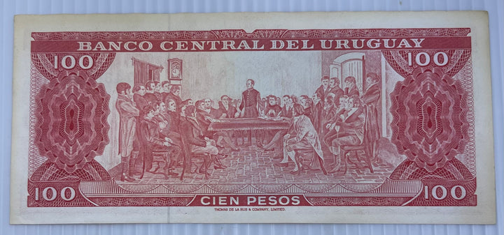 URUGUAY 1971 100 PESOS P-47 Used From Lot World Banknote Currency — back