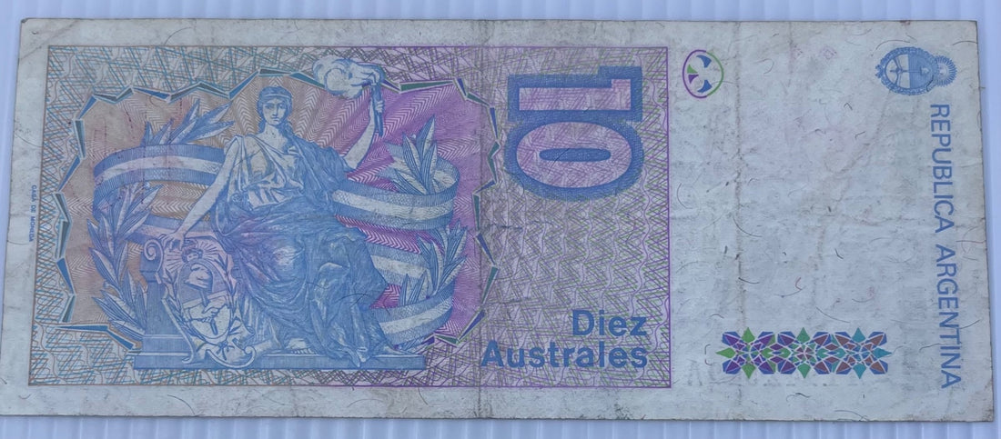 Argentina 1985 10 Australes P-325 Circulated World Banknote — back