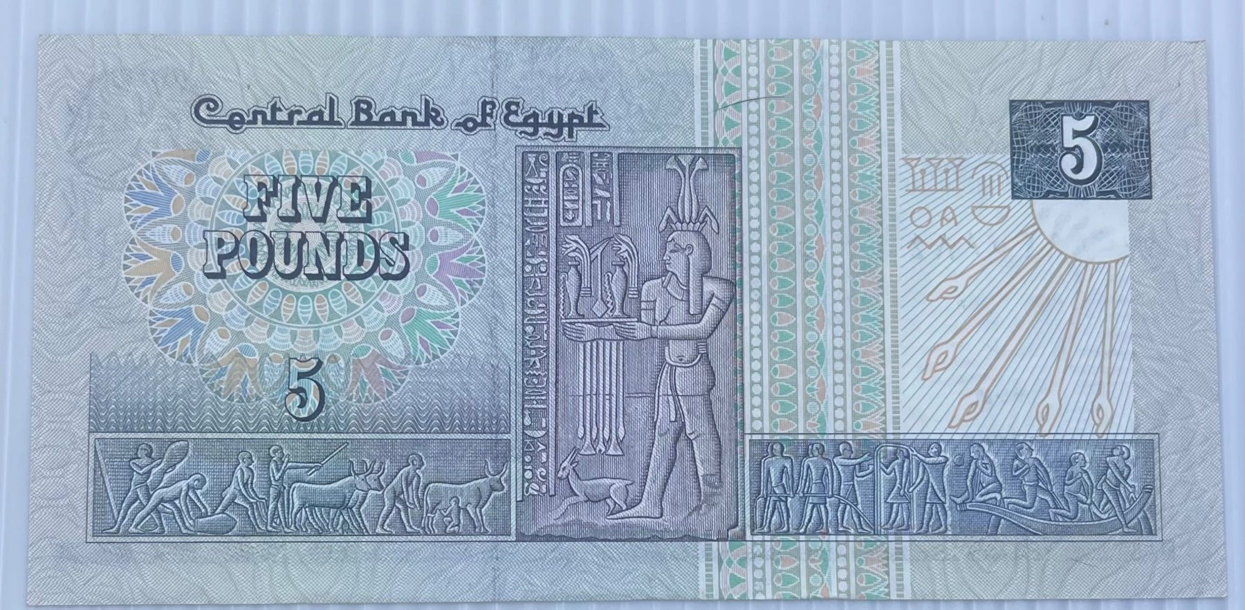 Egypt 1991 5 Pounds P-59 Circulated World Banknote Note Shown — back