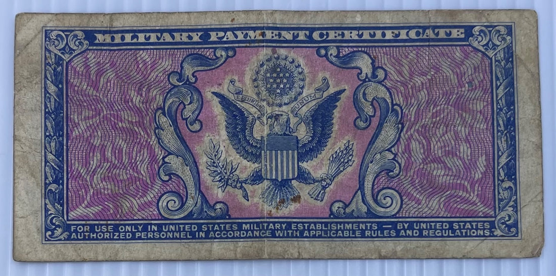 United States 1951-1954 5 Cents Military Payment Certificate Series 481 5¢ Circulated World Banknote Note Shown — back