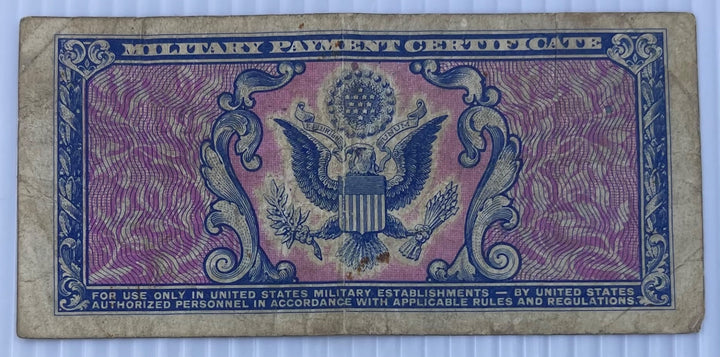 United States 1951-1954 5 Cents Military Payment Certificate Series 481 5¢ Circulated World Banknote Note Shown — back